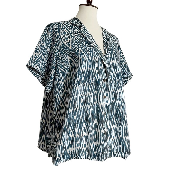 Anthropologie‎ Pilcro  Printed Voile Surf Button Front Shirt Blue Ikat Size 1X - Picture 6 of 12